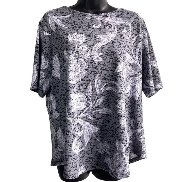 Christopher & Banks Circle Hem Black Gray Floral SzXL Short Sleeve Tee Shirt - Picture 1 of 9